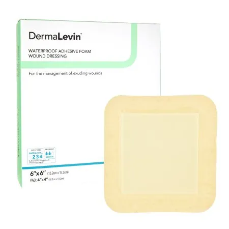 DermaRite  - DermaLevin - 00285E - Industries  Foam Dressing  6 X 6 Inch With Border Waterproof Backing Hydrocolloid Adhesive Square Sterile