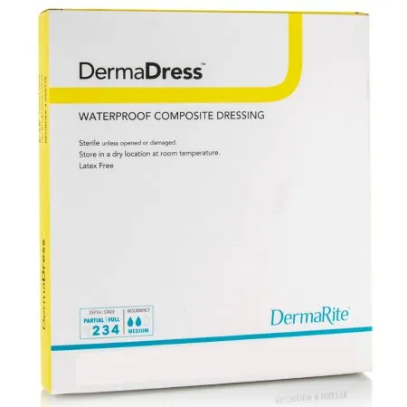 Dermarite - DermaDress - From: 00276E To: 00278E - DermaRite Industries  Composite Dressing  4 X 4 Inch Square Sterile Waterproof Film Backing