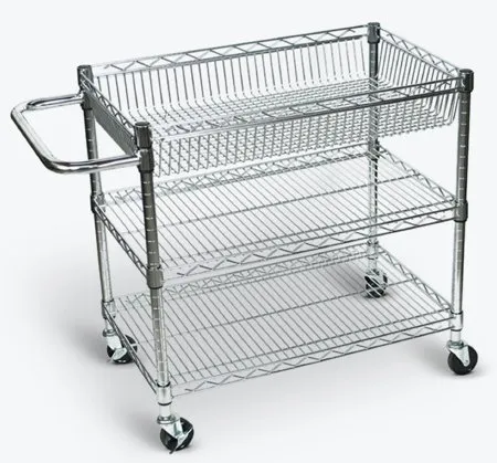 Luxor - LICWT2918 - Wire Tub Cart, Three Shelves, Steel, Rolling, 30"W x 18"D x 30"H, (4) 3" Casters (2 with Locking Brakes), Assembly Required (DROP SHIP ONLY)