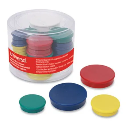 Universal - UNV-31251 - High-intensity Assorted Magnets, Circles, Assorted Colors, 0.75, 1.25 And 1.5 Diameters, 30/pack