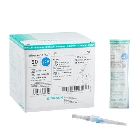 B Braun Medical - Introcan Safety - 4253540-02 - B. Braun  Peripheral IV Catheter  22 Gauge 1 Inch Sliding Safety Needle