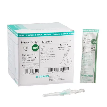 B Braun Medical - Introcan Safety - 4252560-02 -  Peripheral IV Catheter  18 Gauge 1.25 Inch Sliding Safety Needle