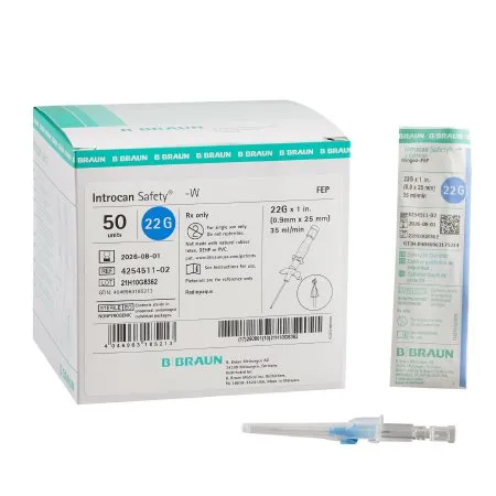 B Braun Medical - Introcan Safety - 4254511-02 - B. Braun  Peripheral IV Catheter  22 Gauge 1 Inch Sliding Safety Needle
