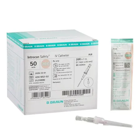 B Braun Medical - Introcan Safety - 4251652-02 - B. Braun  Peripheral IV Catheter  20 Gauge 1 Inch Sliding Safety Needle