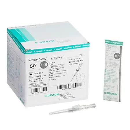 B Braun Medical - Introcan Safety - 4252586-02 - B. Braun  Peripheral IV Catheter  16 Gauge 1.25 Inch Sliding Safety Needle
