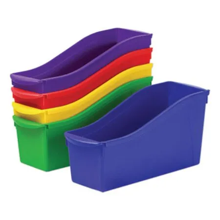 Storex - STX-70105U06C - Interlocking Book Bins With Clear Label Pouches, 4.75 X 12.63 X 7, Assorted Colors, 5/pack