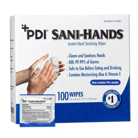 PDI - Professional Disposables - Sani-Hands - D43600 - Professional Disposables Sani Hands Hand Sanitizing Wipe Sani Hands 100 Count Ethyl Alcohol Wipe Individual Packet