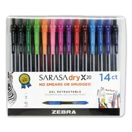 zebra - Sarasa Dry Gel X20 - ZEB-46824 - Sarasa Dry Gel X20 Gel Pen, Retractable, Medium 0.7 Mm, Assorted Ink And Barrel Colors, 14/pack