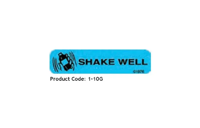 Precision Dynamics - Barkley - 1-10G - Pre-Printed Label Barkley Auxiliary Label Blue Shake Well Black Safety and Instructional 3/8 X 1-9/16 Inch
