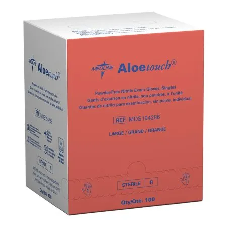 Medline - Aloetouch - MDS194286 - Exam Glove Aloetouch Large Sterile Single Nitrile Standard Cuff Length Fully Textured Green Chemo Tested