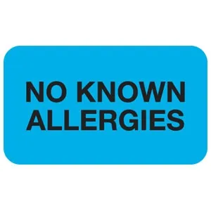 Tabbies - MAP1510 - Pre-printed Label Allergy Alert Light Blue No Known Allergies Black Alert Label 7/8 X 1-1/2 Inch