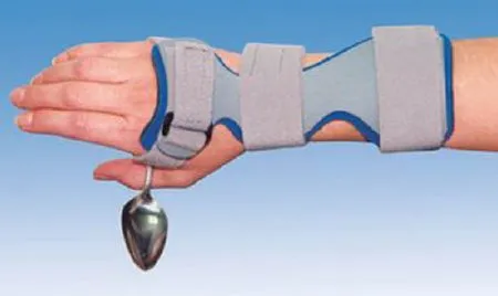 Patterson Medical Supply - Deluxe - 565880 - Wrist Drop Orthosis With Utensil Holder Deluxe Plastic / Foam Left Hand Blue / Gray Large