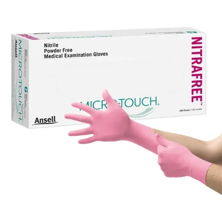 Ansell - Micro-Touch NitraFree - 6034513 - Exam Glove Micro-touch Nitrafree Large Nonsterile Nitrile Standard Cuff Length Textured Fingertips Pink Chemo Tested