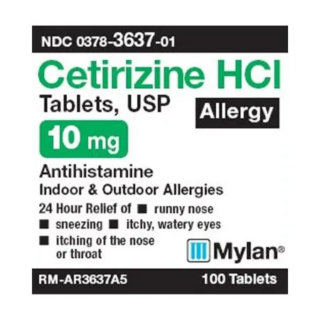 Mylan Pharmaceuticals - Mylan - 00378363701 - Allergy Relief Mylan 10 mg Strength Tablet 100 per Bottle