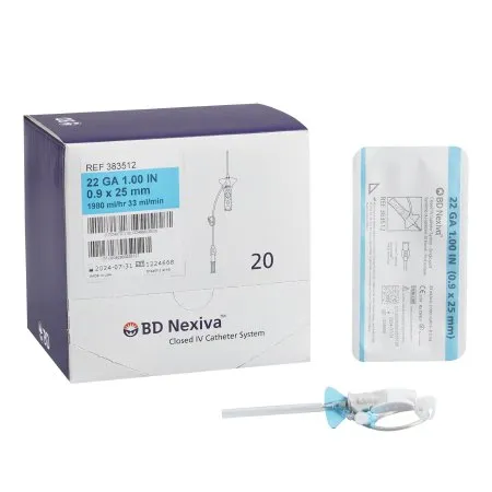 BD Becton Dickinson - Nexiva - 383512 -  Closed IV Catheter  22 Gauge 1 Inch Sliding Safety Needle