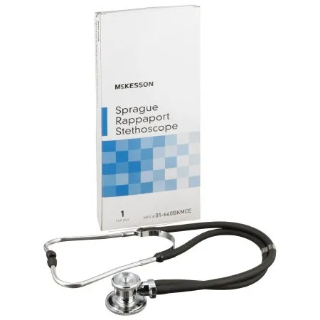 McKesson - 01-640BKMCE - Sprague Stethoscope McKesson Black 2-Tube 16 Inch Tube Double Sided Chestpiece