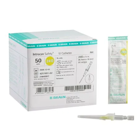 B Braun Medical - Introcan Safety - 4251601-02 - B. Braun  Peripheral IV Catheter  24 Gauge 0.75 Inch Sliding Safety Needle