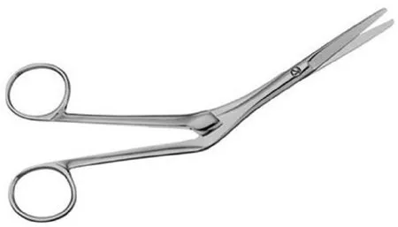 V. Mueller - RH600 - Nasal Scissors V. Mueller Knight 6-3/4 Inch Length Surgical Grade Stainless Steel NonSterile Finger Ring Handle Angled on Side Blunt Tip / Blunt Tip
