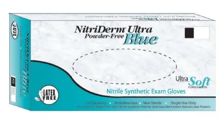 Innovative - NitriDerm Ultra Blue - 157200 - Exam Glove NitriDerm Ultra Blue Medium NonSterile Nitrile Standard Cuff Length Fully Textured Light Blue Chemo Tested / Fentanyl Tested