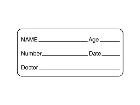 Shamrock Scientific - UPCR-6052 - Pre-printed / Write On Label Advisory Label White Name _____ Age _____ / Number _____ Date _____ / Doctor _____ Black Patient Information 1 X 2-1/4 Inch