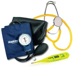 Hopkins Medical Products - ISO - 695269 - Single Patient Use Vital Signs Kit With Thermometer Iso 25 To 40 Cm Adult Cuff Dual Head General Exam Stethoscope Pocket Aneroid