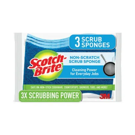 Scotch-Brite - MMM-MP38D - Non-scratch Multi-purpose Scrub Sponge, 4.4 X 2.6, 0.8 Thick, Blue, 3/pack