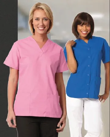 Fashion Seal Uniforms - 7239-S - Scrub Shirt Small Pewter 2 Pockets Short Set-in Sleeve Female