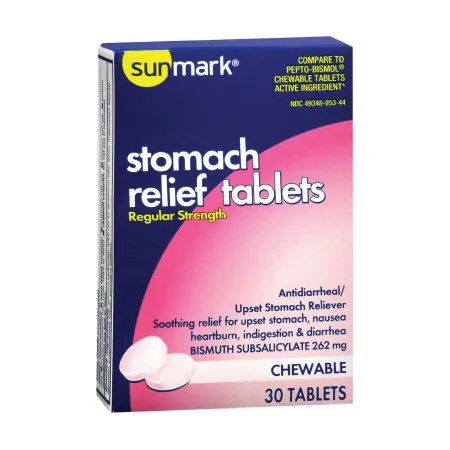 Sunmark - 1455625 - Anti-Diarrheal sunmark 262 mg Strength Chewable Tablet 30 per Box