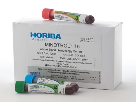 Horiba - Minotrol 16 With Qc Cd - 5300100161 - Hematology Control Kit Minotrol 16 With Qc Cd 3 Levels 12 X 2.5 Ml