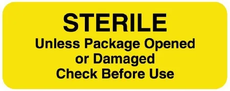 United Ad Label - ULCS901 - Pre-printed Label Advisory Label Yellow Tyvek Sterile Unless Package Opened Or Damaged Check Before Use Black Safety And Instructional 7/8 X 2-1/4 Inch