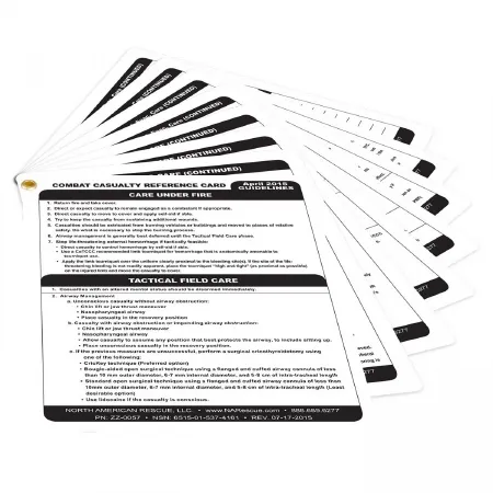 North American Rescue - ZZ-0057 - Combat Casualty Reference Card 0.5 X 5 X 6 Inch, With Grommet, 3 Oz. Weight