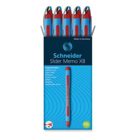 Schneider - Slider Memo XB - RED-150202 - Slider Memo Xb Ballpoint Pen, Stick, Extra-bold 1.4 Mm, Red Ink, Red/light Blue Barrel, 10/box