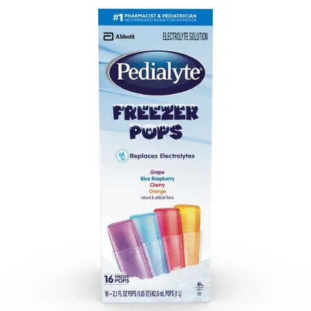 Abbott - Pedialyte Freezer Pops - 07007400246 - Oral Electrolyte Solution Pedialyte Freezer Pops Grape / Blue Raspberry / Cherry / Orange Flavor 2.1 oz. Electrolyte