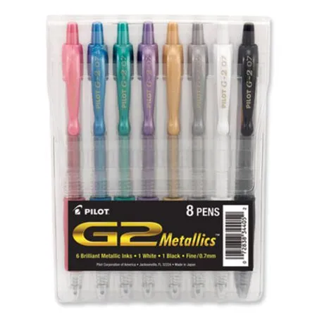 Pilot - G2 Metallics - PIL-34405 - G2 Metallics Gel Pen, Retractable, Fine 0.7 Mm, Assorted Ink And Barrel Colors, 8/pack