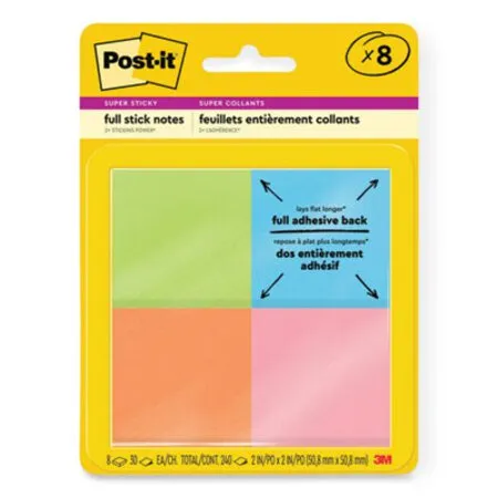 Post-it Notes Super Sticky - MMM-F2208SSAU - Full Stick Notes, 2 X 2, Energy Boost Collection Colors, 25 Sheets/pad, 8 Pads/pack