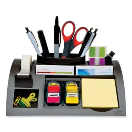 Post-it - MMM-C50 - Notes Dispenser With Weighted Base, 9 Compartments, Plastic, 10.25 X 6.75 X 2.75, Black