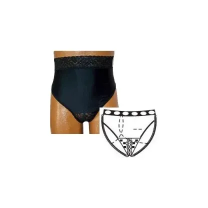 Team Options - 83202MR - OPTIONS Split-Cotton Crotch with Built-In Barrier/Support, Black, right stoma, Medium 6-7, Hips 37" - 41"