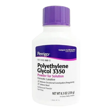 Perrigo - 45802086802 - Polyethylene Glycol 3350 (PEG 3350) 17 Gram / Dose Powder for Solution Bottle 8.3 oz.
