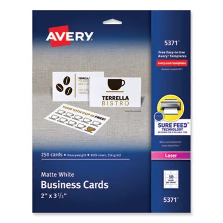 Avery - AVE-5371 - Printable Microperforated Business Cards W/sure Feed Technology, Laser, 2 X 3.5, White, 250 Cards, 10/sheet, 25 Sheets/pack