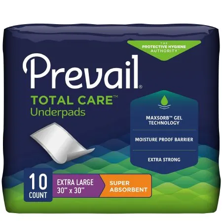 First Quality - Prevail Total Care - UPS-120 - Disposable Underpad Prevail Total Care 30 X 30 Inch Polymer Heavy Absorbency