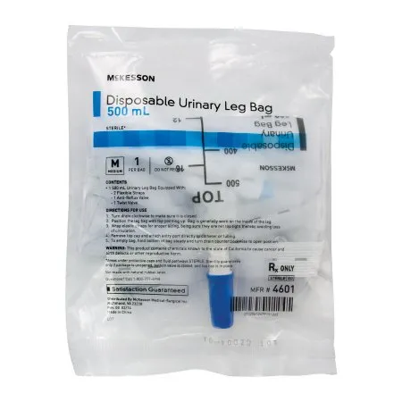 McKesson - 4601 - Urinary Leg Bag Anti Reflux Valve Sterile 500 mL Vinyl