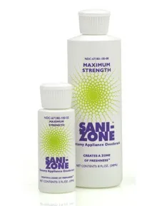 Anacapa Technologies - Sani-Zone - 1008-OD - Ostomy Appliance Deodorant Sani-Zone 8 oz.  Liquid State  Fragrant Odor  Clear Pale Yellow Color  94°F Flash Point  0.98 to 0.99 Specific Gravity