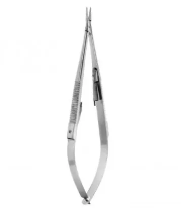 V. Mueller - OP7412-002 - Eye Needle Holder 5-1/2 Inch Length 9 mm Long Straight Smooth Jaws Long Shanks and Wide