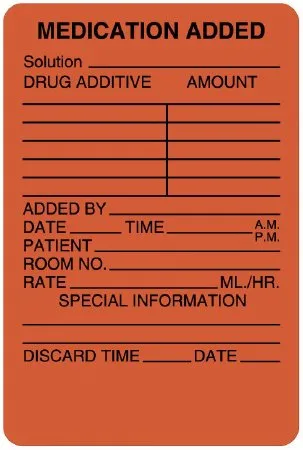 United Ad Label - UAL - ULIV301 - Pre-printed Label Ual Anesthesia Label Fluorescent Red Paper Medication Added Patient_rm_drug_amount_ Black Medication Instruction 2 X 3 Inch