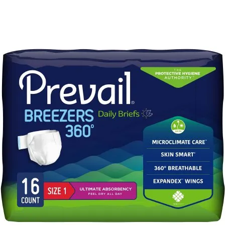 First Quality - Prevail Breezers 360° - PVBNG-012 - Unisex Adult Incontinence Brief Prevail Breezers 360° Size 1 Disposable Heavy Absorbency