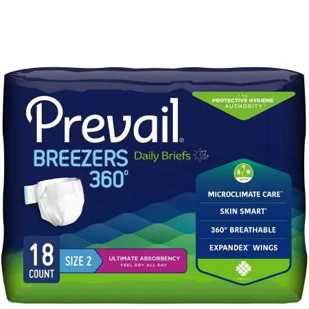 First Quality - Prevail Breezers 360° - PVBNG-013 -  Unisex Adult Incontinence Brief  Size 2 Disposable Heavy Absorbency