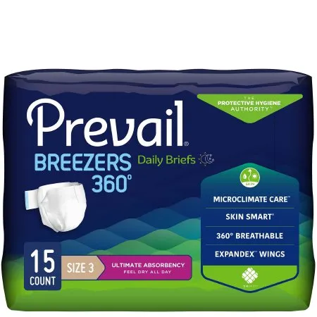 First Quality - Prevail Breezers 360° - PVBNG-014 - Unisex Adult Incontinence Brief Prevail Breezers 360° Size 3 Disposable Heavy Absorbency