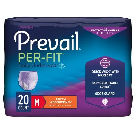 First Quality - Prevail Per-Fit Women - PFW-512 - Prevail Per Fit Women Female Adult Absorbent Underwear Prevail Per Fit Women Pull On with Tear Away Seams Medium Disposable Moderate Absorbency