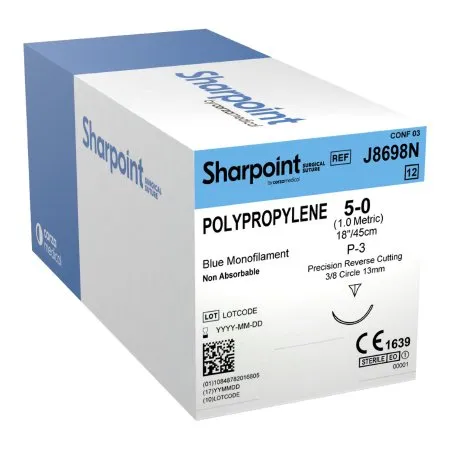 Surgical Specialties - J8698n - Nonabsorbable Suture With Needle Surgical Specialties Polypropylene 3/8 Circle Precision Reverse Cutting Needle Size 5 - 0 Monofilament