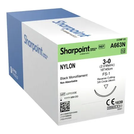 Surgical Specialties - A663n - Nonabsorbable Suture With Needle Surgical Specialties Nylon Ds24 3/8 Circle Reverse Cutting Needle Size 3 - 0 Monofilament